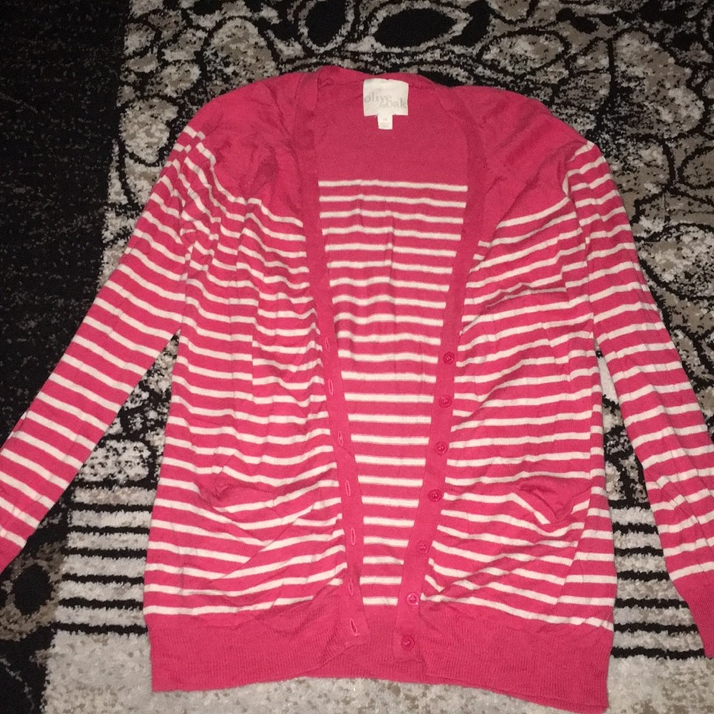 Salmon/pink and white striped cardigan